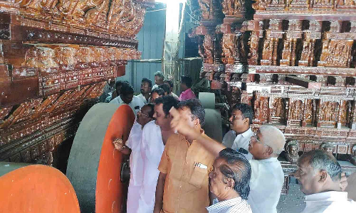 வந்தவாசி ஜலகண்டேஸ்வரர், ரங்கநாதர் கோவில் தேர் பணிகளை எம்.எல்.ஏ. ஆய்வு