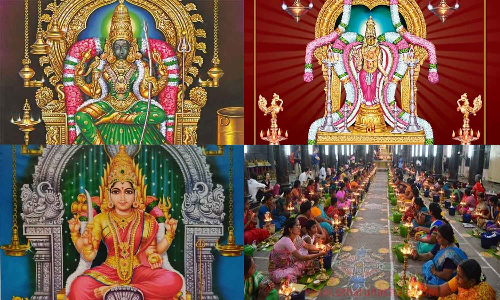 காளிகாம்பாள், தேவி கருமாரியம்மன், மாங்காடு கோவில்களில் இன்று 108 திருவிளக்கு பூஜை