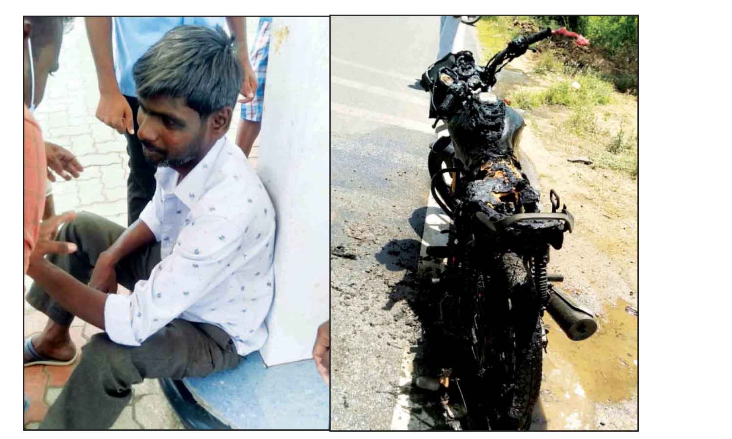 தருமபுரி அருகே பரபரப்பு: குடிபோதையில் மோட்டார் சைக்கிளை தீ வைத்து எரித்த கட்டிட மேஸ்திரி தருமபுரி அருகே பரபரப்பு: குடிபோதையில் மோட்டார் சைக்கிளை தீ வைத்து எரித்த கட்டிட மேஸ்திரி