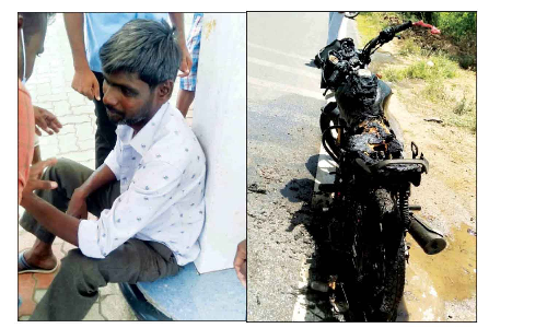தருமபுரி அருகே பரபரப்பு:   குடிபோதையில் மோட்டார் சைக்கிளை  தீ வைத்து எரித்த கட்டிட மேஸ்திரி