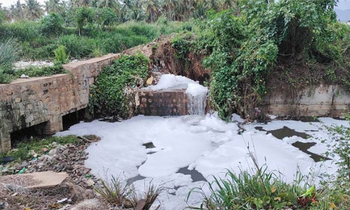 தொண்டாமுத்தூர் அருகே குடியிருப்பு பகுதிக்குள் வெள்ளை நுரையுடன் காற்றில் பறக்கும் சாயக்கழிவுகள்