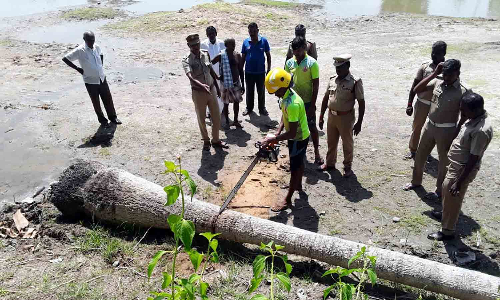வெள்ளத்தில் சிக்கியவர்களை மீட்பது குறித்து ஒத்திகை