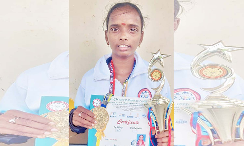 தேசிய ஓட்ட பந்தய போட்டியில் தங்கம் வென்று வடக்குமாங்குடி கல்லூரி மாணவி சாதனை