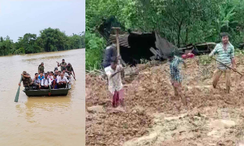 அசாம் மாநிலத்தில் நிலச்சரிவில் சிக்கி 2 பேர் உயிரிழப்பு-  வெள்ளத்தில் சிக்கியவர்களை மீட்கும் பணி தீவிரம்