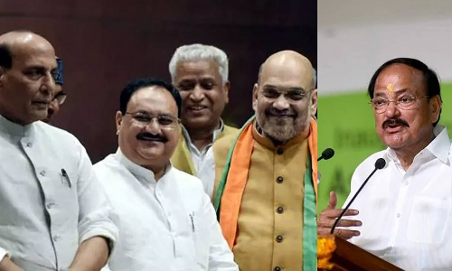 குடியரசுத் தலைவர் தேர்தல்- வெங்கையா நாயுடுவுடன் அமித்ஷா, ராஜ்நாத்சிங், ஜே.பி.நட்டா சந்திப்பு