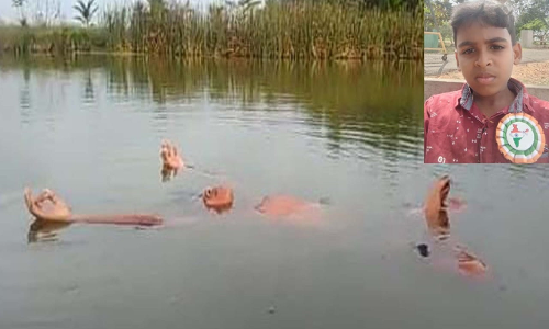 ஏரியில் பள்ளி மாணவர் யோகாசனம் செய்து அசத்தல்