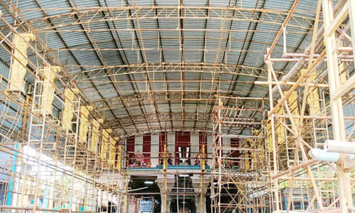 ஆடிப்பூர கொட்டகையில் பந்தல் அமைக்கும் பணி தீவிரம்