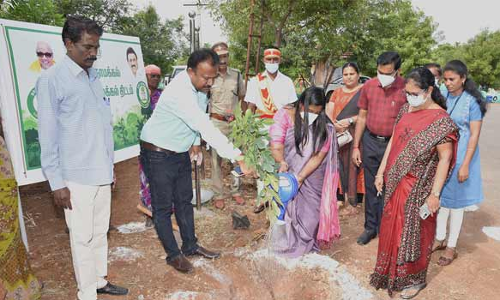 நாமக்கல் கலெக்டர் அலுவலகத்தில் 150 மரக்கன்றுகள் நடும் பணி