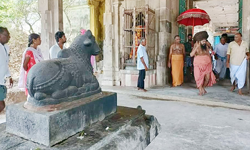 சட்டைநாதர் கோவிலில் நடந்து வரும் திருப்பணிகளை பார்வையிட்ட தருமபுரம் ஆதீனம்