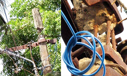 நாகை அருகே சேதமான மின் கம்பங்களை சீரமைக்க வேண்டும்