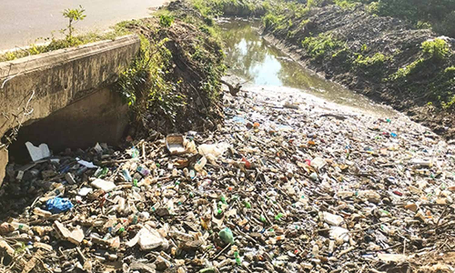வலங்கைமான் அருகே பாசன வாய்க்காலை   அடைத்து நிற்கும் பிளாஸ்டிக் கழிவுகள்