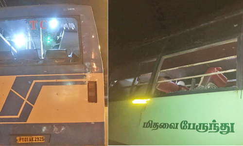 சிதம்பரத்தில் இன்று பரபரப்பு: 2 அரசு பஸ்களின் கண்ணாடிகள் உடைப்பு: