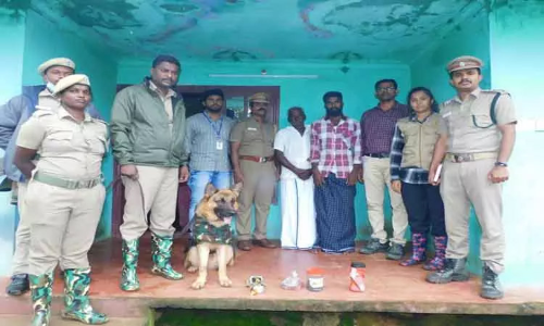 கூடலூர் அருகே வீட்டில் பதுக்கிய வெடி மருந்துகள் பறிமுதல்- மோப்பநாய் உதவியுடன் வனத்துறையினர் நடவடிக்கை