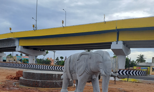 பொதுமக்களை கவர்ந்து வரும் யானை சிலை