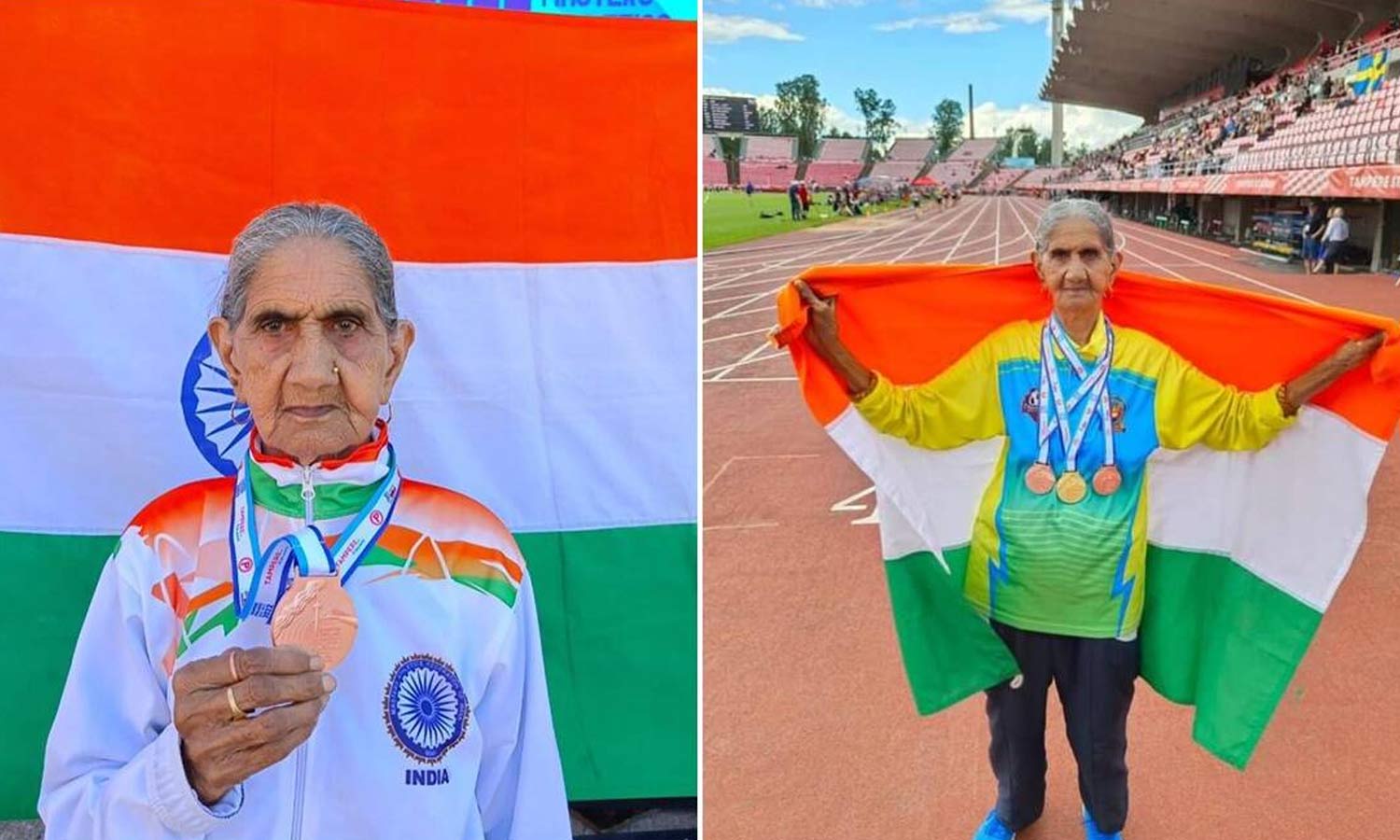 உலக மாஸ்டர்ஸ் தடகள போட்டியில் தங்கப் பதக்கம் வென்ற 94 வயது பகவானி தேவிக்கு உற்சாக வரவேற்பு உலக மாஸ்டர்ஸ் தடகள போட்டியில் தங்கப் பதக்கம் வென்ற 94 வயது பகவானி தேவிக்கு உற்சாக வரவேற்பு