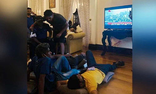 இலங்கை: அதிபர் மாளிகை தொலைக்காட்சியில் தங்கள் ஆர்ப்பாட்டத்தை பார்க்கும் போராட்டக்காரர்கள்