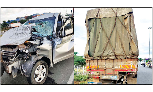 குண்டல்பட்டியில் இன்று காலை விபத்து:  கார்-லாரி மோதி 5 பேர் காயம்