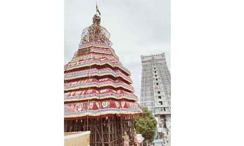 ஸ்ரீவில்லிபுத்தூர் ஆண்டாள் கோவில் ஆடிப்பூரத் திருவிழாவை முன்னிட்டு 400 அடி நீள பிரமாண்ட பந்தல்