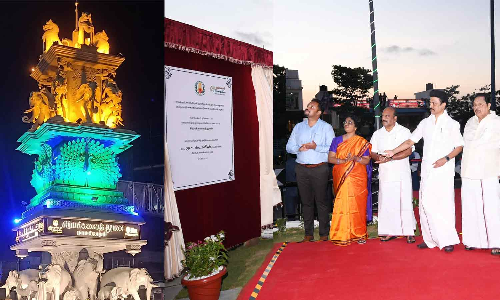 மாமல்லபுரம் நுழைவு வாயிலில் 45 அடி உயர  சிற்பக்கலைத் தூண்- முதலமைச்சர் திறந்து வைத்தார்