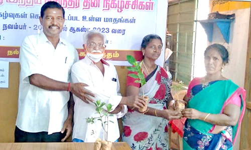 நூலகத்தில் வாசகர்களுக்கு மரக்கன்று வழங்கல்