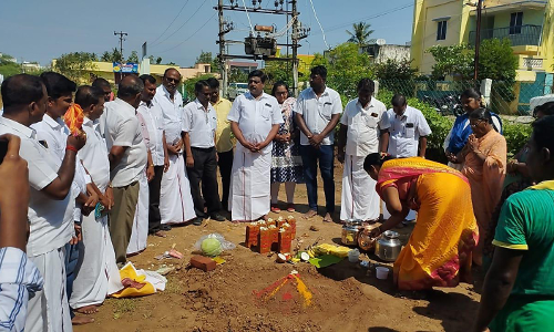 செய்யாறு டவுன் 1-வது வார்டில் அறிவு சார் மையத்திற்கான பூமி பூஜை