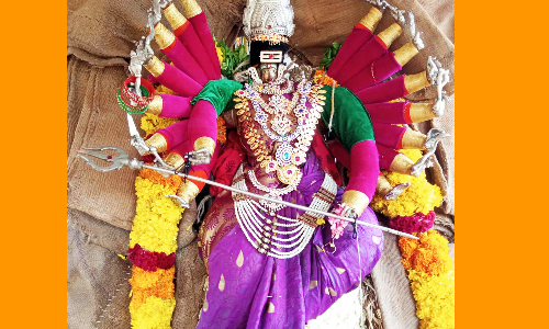 பறக்கும் காவடியில் அம்மனுக்கு மாலை அணிவித்த பக்தர்கள்