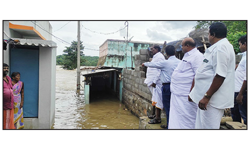 ஒகேனக்கல்லில் வெள்ளம் பாதித்த  பகுதிகளை எம்.எல்.ஏ ஆய்வு
