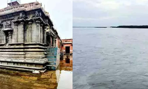 கொள்ளிடம் ஆற்றில் வெள்ளப்பெருக்கு- வைத்தியநாத சுவாமி கோவிலுக்குள் தண்ணீர் புகுந்தது