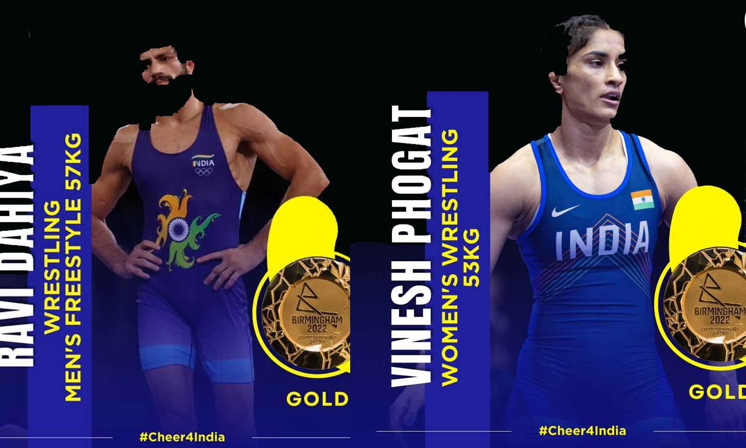 காமன்வெல்த்  போட்டியில் இந்தியாவுக்கு மேலும் 2 தங்கம்: ரவி தாஹியா, வினேஷ் போகத் அசத்தல்