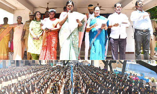 மாணவிகள் போதைப்பொருள் எதிர்ப்பு தின உறுதிமொழி ஏற்பு