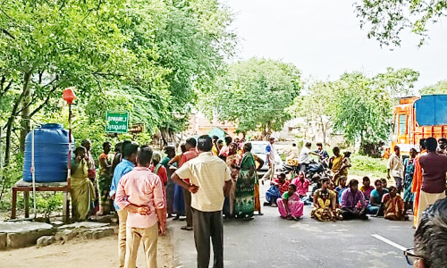 குரங்கு கூட்டத்தை வனப்பகுதிக்குள் விரட்ட வலியுறுத்தி கிராம மக்கள் மறியல்