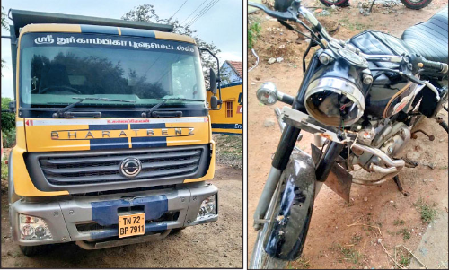 சேரகுளம் அருகே விபத்து மோட்டார் சைக்கிள் மீது லாரி மோதி  ஒர்க் ஷாப் உரிமையாளர் பலி