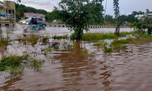 சேசன்சாவடியில் வடிகால் வசதி இல்லாததால்  தேசிய நெடுஞ்சாலையில் தேங்கும் மழைநீர்