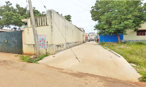 பாவூர்சத்திரம் அருகே தெருவின் நடுவே மின்கம்ப ஸ்டே கம்பியுடன் சிமெண்ட் சாலை