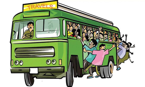 பஸ்சில் தொங்கியபடி பயணம் செய்யும் மாணவர்கள்