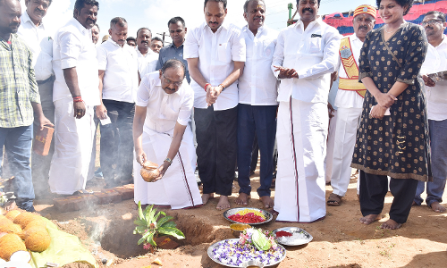 அரசு தொழிற்பயிற்சி நிலையத்தில் ரூ.3.73 கோடியில்  கட்டுமானப் பணிகளுக்கு பூமிபூஜை