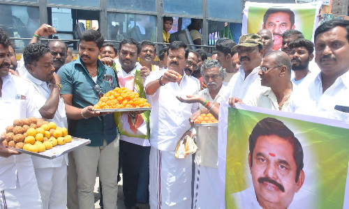 எடப்பாடி பழனிசாமிக்கு ஆதரவாக தீர்ப்பு:   அ.தி.மு.க.வினர் பட்டாசு வெடித்து கொண்டாட்டம்