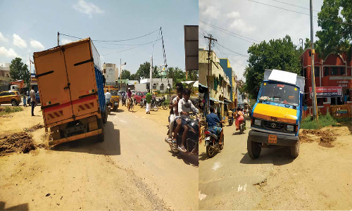 சரக்கு வாகனம் பள்ளத்தில் சிக்கி விபத்து