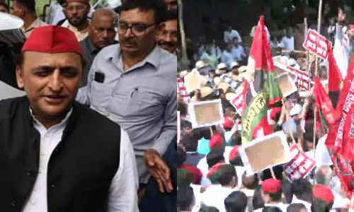 உத்தர பிரதேச சட்டசபையை நோக்கி அகிலேஷ் தலைமையில் சமாஜவாதி கட்சியினர் பேரணி