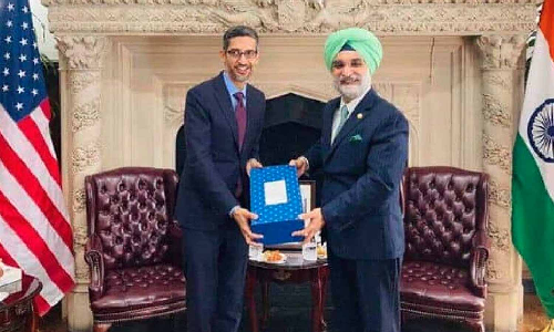 அமெரிக்காவில் இந்திய தூதருடன் கூகுள் நிறுவன சிஇஓ சுந்தர் பிச்சை சந்திப்பு