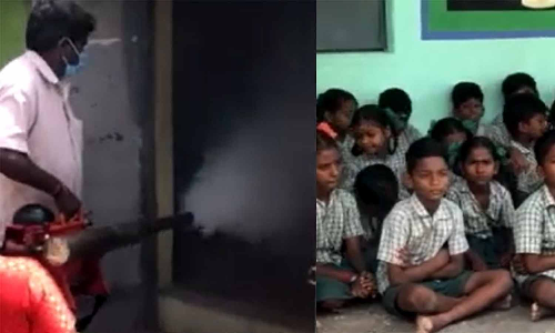 காய்ச்சல் பரவலை தடுக்க பள்ளிகளில் புகை மருந்து தெளிப்பு