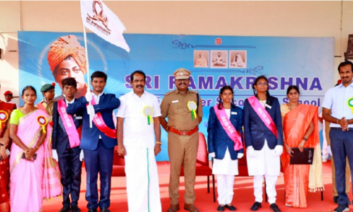 பெரம்பலூர் ராமகிருஷ்ணா மெட்ரிக் பள்ளியில் மாணவர்கள் பதவி ஏற்பு விழா