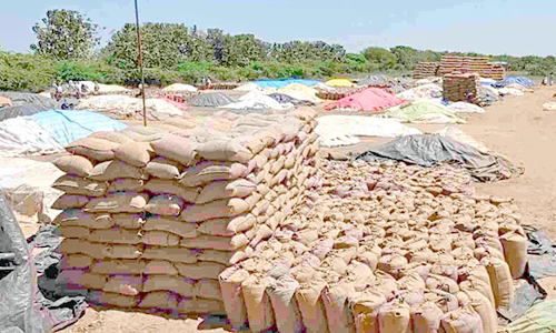 கொள்முதல் நிலையத்தில் தேங்கிக்கிடக்கும் நெல் மூட்டைகள்