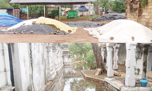 கொள்முதல் நிலையங்களில் குவிக்கப்பட்ட நெல்மணிகளை மழைநீர் சூழ்ந்தது