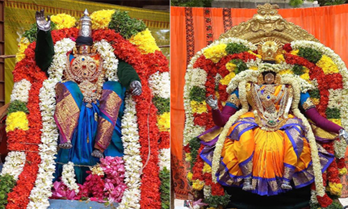 நவராத்திரியையொட்டி சிறப்பு அலங்காரத்தில் நாமகிரி தாயாா்