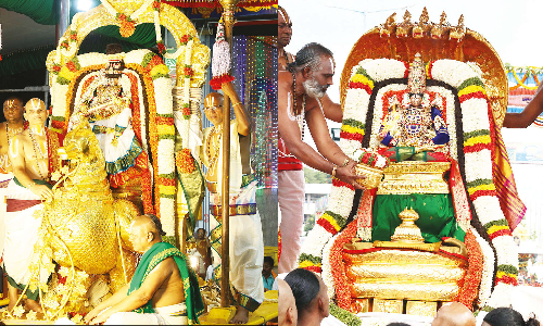 பிரம்மோற்சவ விழா 2-வதுநாள்: மலையப்பசாமி சிறிய சேஷ வாகனத்தில் வீதி உலா