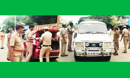 கண்ணமங்கலம் கூட்ரோட்டில் போலீசார் வாகன சோதனை