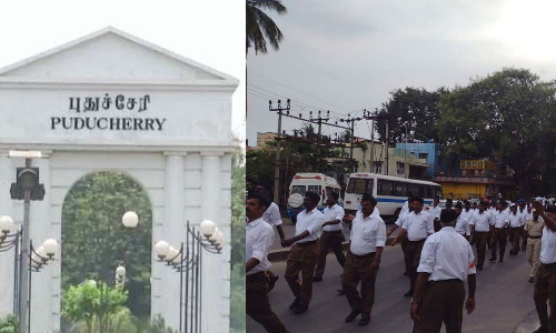 புதுச்சேரியில் ஆர்.எஸ்.எஸ் அணிவகுப்பு பேரணி- ஆயிரத்திற்கும் மேற்பட்டோர் பங்கேற்பு