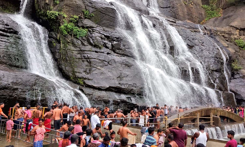 மேற்கு தொடர்ச்சி மலைப்பகுதியில் பெய்த மழையால் குற்றாலம் அருவிகளில் தண்ணீர் வரத்து அதிகரிப்பு- தொடர் விடுமுறையால் குடும்பத்துடன் குவிந்த சுற்றுலா பயணிகள்