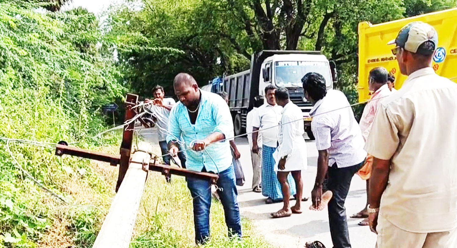 மரம் விழுந்து 4 மின்கம்பங்கள் சேதம்